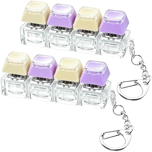 2 PCS Keyboard Fidget Toy, Double Layer Keycap Keyboard Fidget Keychain 4-in-1 Keyboard Decompression Button Finger Clicker Toys, Portable Tactile Button Sensory Toys Stress Relief Gifts(PurpleYellow