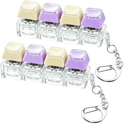 2 PCS Keyboard Fidget Toy, Double Layer Keycap Keyboard Fidget Keychain 4-in-1 Keyboard Decompression Button Finger Clicker Toys, Portable Tactile Button Sensory Toys Stress Relief Gifts(PurpleYellow