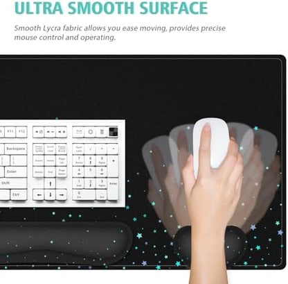 Desk Mat for Keyboard and Mouse,4in1 XXL Mousepad + Keyboard Wrist Rest+Mouse Wrist Rest+Coaster Set with Ergonomic Desk Pad for Home Office(Black Bluestar)