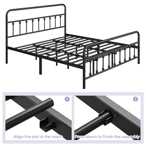 King Metal Platform Bed Frame, Victorian Headboard & Footboard