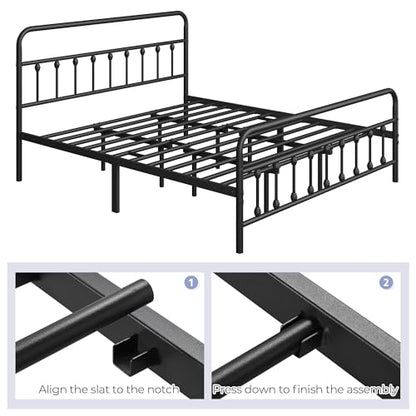King Metal Platform Bed Frame, Victorian Headboard & Footboard