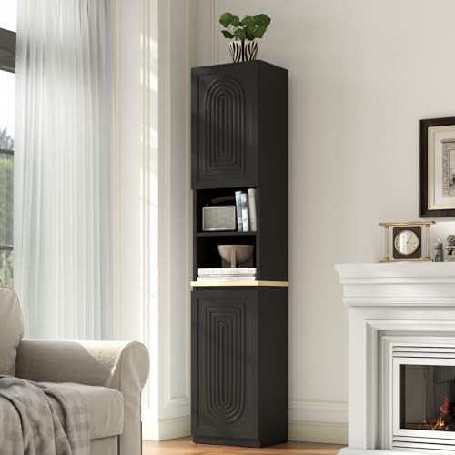 67" Tall Bathroom Storage Cabinet with 2 Doors, Black