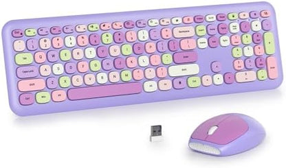 Surmen Cute Purple Keyboard and Mouse Wireless Silent, Full-Size Retro Typewriter Wireless Quiet Slim Colorful Keyboard Low-Noise 2.4GHz for Computer, Desktop, Laptop(6-Purple)