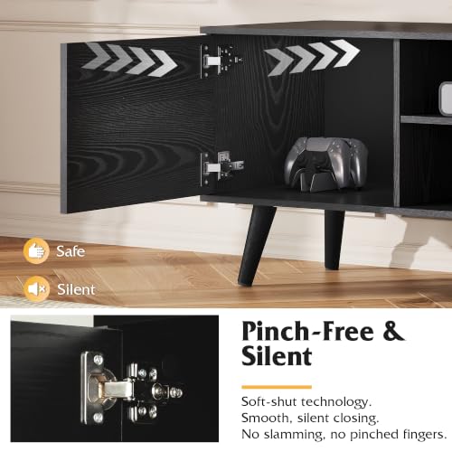 TV Stand for 55 60 Inch TV, Mid Century Modern, Black