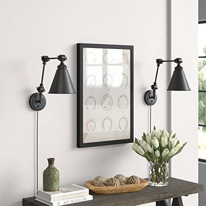 WINGBO Farmhouse Swing Arm Wall Sconce Set of 2, Industrial Adjustable Wall Lamp Light Fixture for Living Room Bedroom Vanity Study Desk Office, Plug in or Hardwired, Black