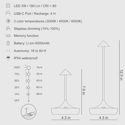 Cordless Rechargeable LED Table Lamp Set of 2, Mini Gold
