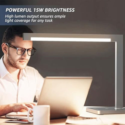 2-Pack Aluminum Desk Lamp with Charging Station,15W Table Lamp