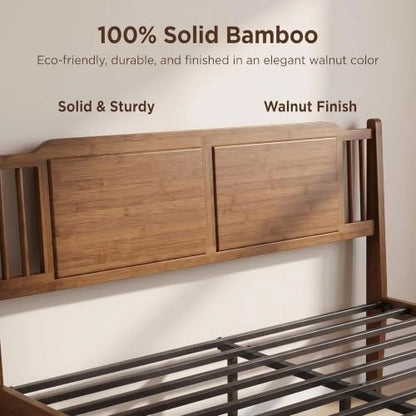 Bamboo Full Bed Frame with Farmhouse Headboard, Warm Brown Color