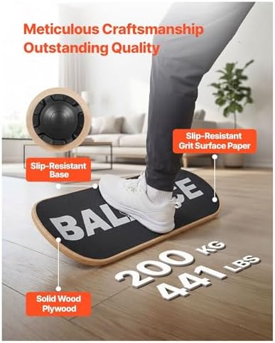 Balance Board Wobble Board - 3 Adjustable Levels - Wooden Trainer for Core Strength, Stability, Standing Desk, Yoga - 441lbs Capacity
