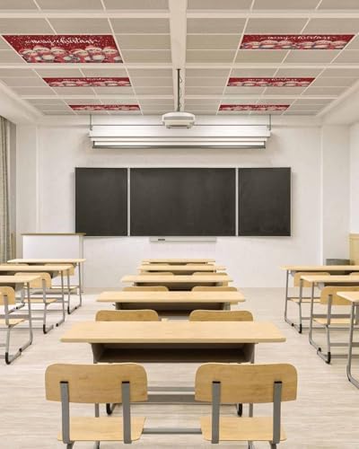 Red Christmas Magnetic Fluorescent Light Covers for Ceiling Lights 2 x 4 Feet,Vintage Owl White Snowflakes Watercolor Office Classroom Kitchen Drop Ceiling Light Covers Filters Shade Panel 2 Packs