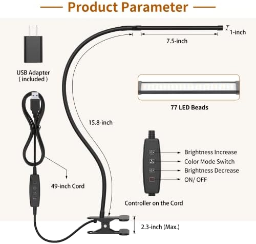 iZELL Book Light, LED Reading Light Clip On [3 Color Modes & 10 Brightness Levels] Flexible Gooseneck Book Lamp for Kids Reading in Bed at Night, Clip to Bedside Table, Headboard or Dorm