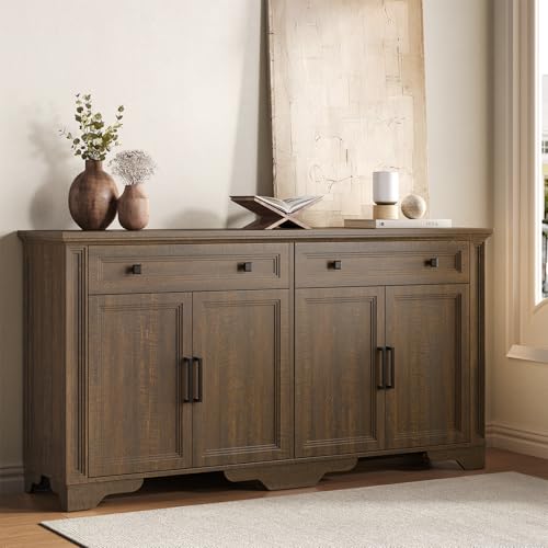 63" Sideboard Buffet Cabinet, Large Credenza with Drawers Walnut
