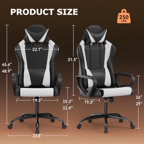 Ergonomic Gaming Chair for Adults, Video Game Chair, White