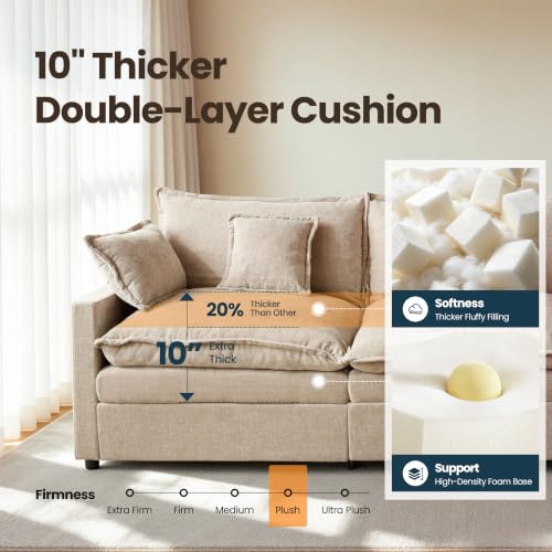 108'' U Shaped Cloud Couch, 3-Seater Sofa with 2 Ottoman, Oatmeal