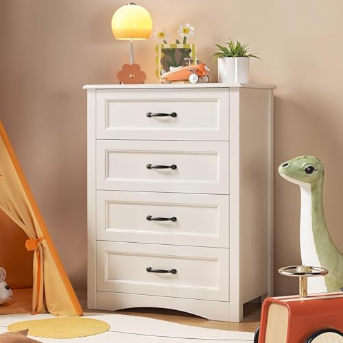 4 Drawer Dresser for Bedroom, Wood Storage Chest, White