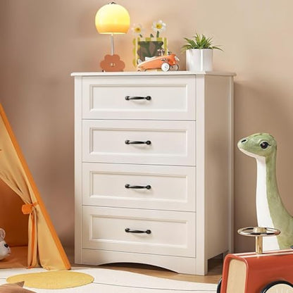 4 Drawer Dresser for Bedroom, Wood Storage Chest, White