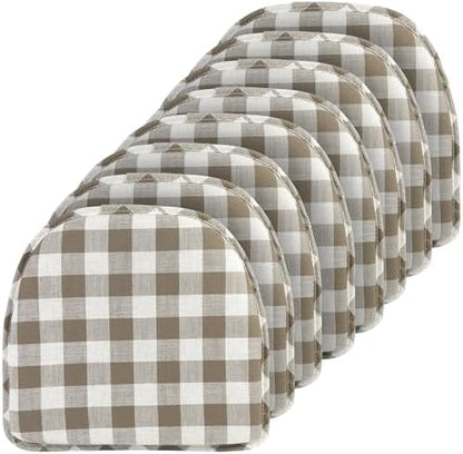 Klear Vu The Gripper Non-Slip Linen Check Dining Kitchen Chair Pads, 15" x 16" x 2", Set of 8, Liza Check Taupe