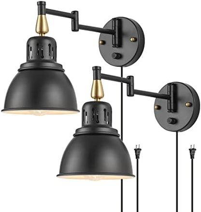 TRLIFE Plug in Wall Sconces, Dimmable Wall Sconces Retractable Swing Arm Wall Lamp with 6FT Plug in Cord and Dimmer Knob On/Off Switch, E26 Base, UL Listed(2 Pack)