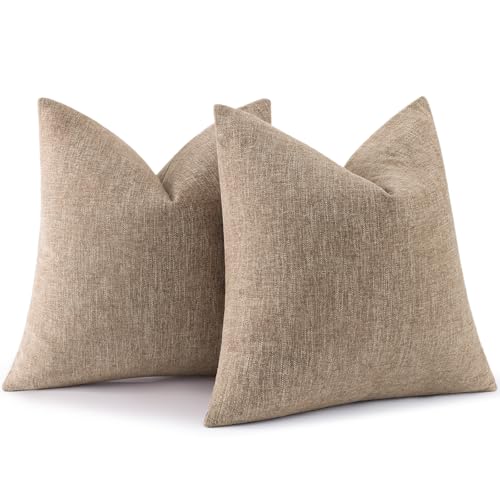 Fall Khaki Chenille Throw Pillow Covers 18x18 Set of 2