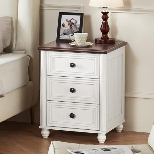 18" Night Stand with 3 Drawers, Farmhouse Modern Nightstand