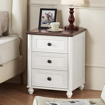 18" Night Stand with 3 Drawers, Farmhouse Modern Nightstand