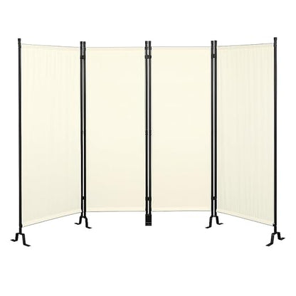 Proman Products - Galaxy 4 Panel Section Privacy Folding Screen Divider, Water Repellent Fabric Room Divider with Black Powder Coated Metal Frame for Indoors or Outdoors (Beige)