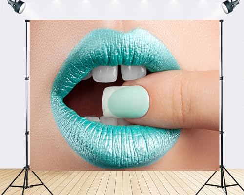 Trykid 10x10ft Mint Green Lip Backdrop Matching Manicure Bold Makeup Beauty Closeup Photography Background Editorial Creative Beauty Event Party Decoration Tapestry Photo Booth Prop Fabric - size: 10x10ft