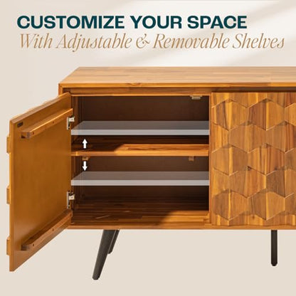 Georgina Sideboard 2 Doors & 3 Drawers, Mid Century, Teak Brown, 61"