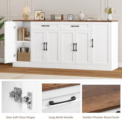 71” Large Buffet Cabinet, Sideboard with Adjustable Shelves