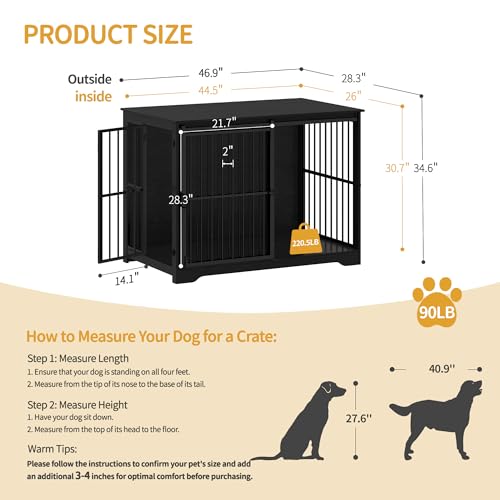 46.9" XXL Dog Crate Furniture Indoor Dog Kennel with Barn Door