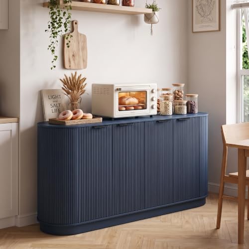 Modern Sideboard Buffet Cabinet with Storage, 59” Curved Credenza,Blue