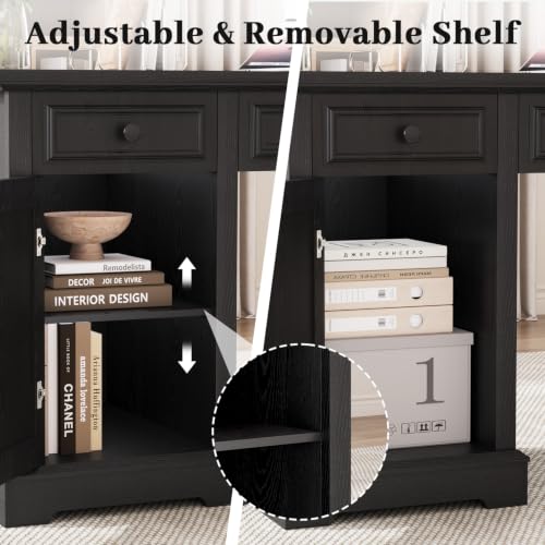 59" Farmhouse Executive Desk with Drawers Cabinet Power Outlet