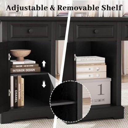 59" Farmhouse Executive Desk with Drawers Cabinet Power Outlet