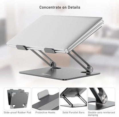 BoYata Laptop Stand, Adjustable Metal Desktop Riser, Up to 15 Inches, Gray