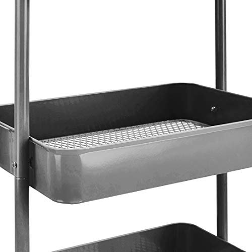 3-Tier Rolling Utility or Kitchen Cart, Lockable Wheels, Multifunctional Storage, Mobile Shelving Unit, Metal Storage Organizer, Charcoal