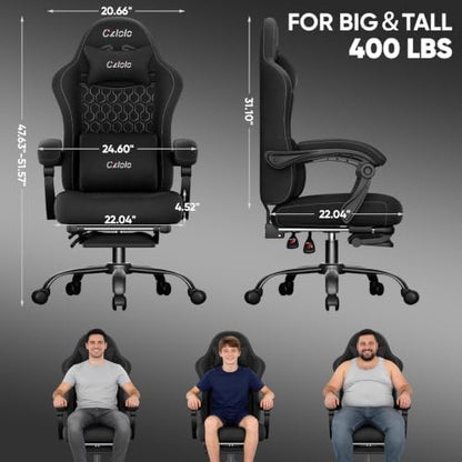 Czlolo Fabric Big and Tall Gaming Chair with Extended Footrest
