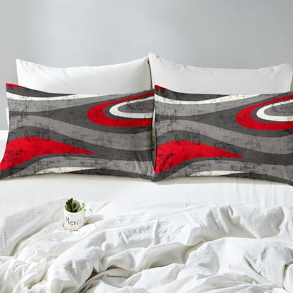 Red and Gray Bed Sheet Set Modern Abstract Art Fitted Sheet for Kids Boys Girls Teens Retro Circle Bedding Set Swirl Bed Cover 2Pcs with 1 Pillow Case Twin Size - color: Multi Aa04, size: Twin