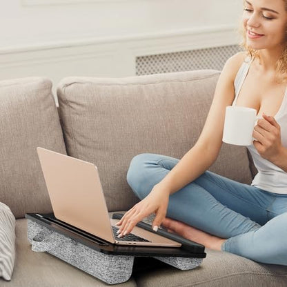 Besign LT08 Laptop Stand, Portable Lap Desk with Pillow Cushion, Fits up to 14 inch Laptop, with Anti-Slip Strip for Desk, Sofa & Bed, Black and Gray
