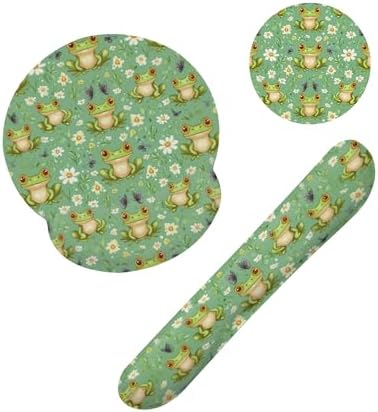 Funny Frog Butterfly Flower Mouse Pad with Wrist Rest Set, 3-in-1 Wrist Support Mousepad Set, Gaming Mat Pad with Anti-Skid Base,Ergonomic Memory Foam Mouse Pad Set for Women, Office, Typing, Gaming