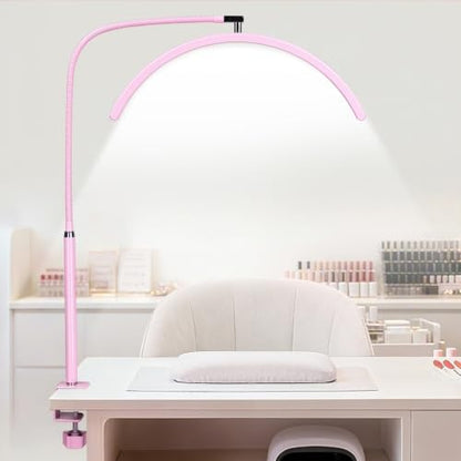 Professional Half Moon LED Desk Light for Nail Techs & Artists – Flexible Gooseneck Lamp with Clamp, 3 Color Modes & 5 Brightness Levels for Manicure, Tattoo, Beauty Work