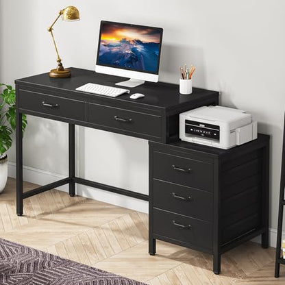 Computer Desk with 5 Drawers, Reversible Home Office Desks