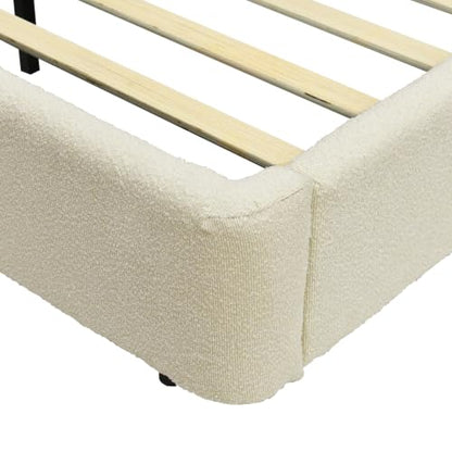 Boucle Queen Bed Frame, 51.2" Wingback Headboard, Beige