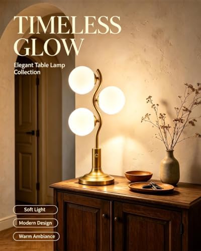 Lightdot Gold Globe Table Lamp Dimmable Modern Ball Lamp 3 Bulbs Included
