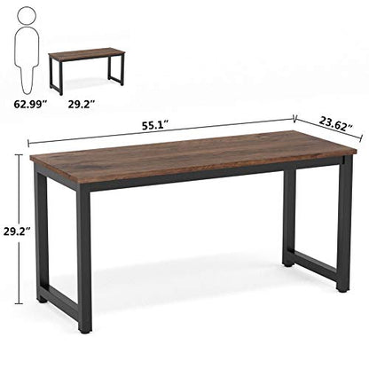 Computer Desk, 55 inch Large Office Desk Computer Table Study Writing Desk Workstation for Home Office, Rustic Brown