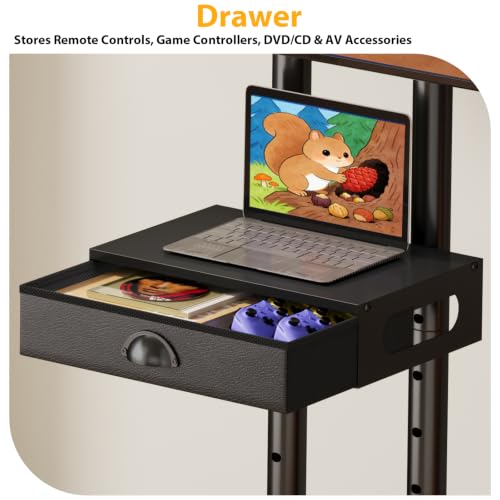 Rolling TV Stand with Drawer for 32-75 Inch TVs, Adjustable Storage Shelf