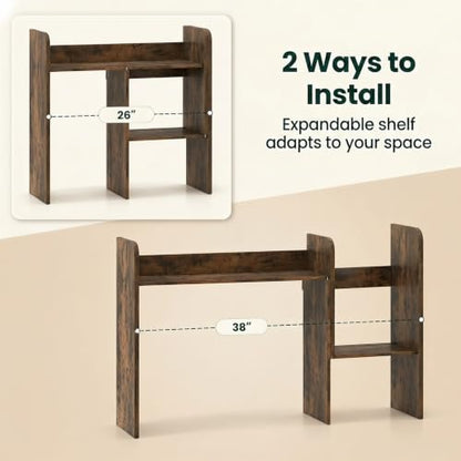 Extendable Desktop Bookshelf, Dorm Desk Hutch (Rustic Brown)
