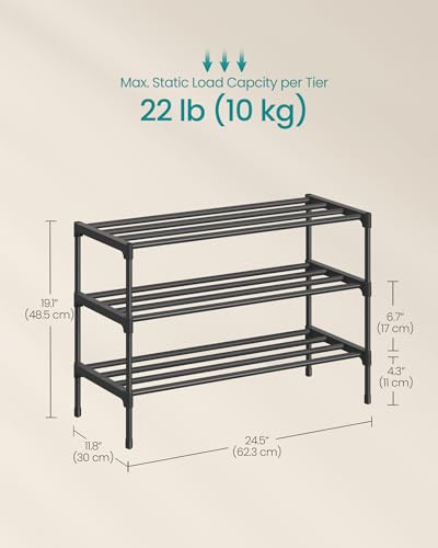 Shoe Rack, 3-Tier Stackable Metal Shoe Organizer, 24.5" Wide