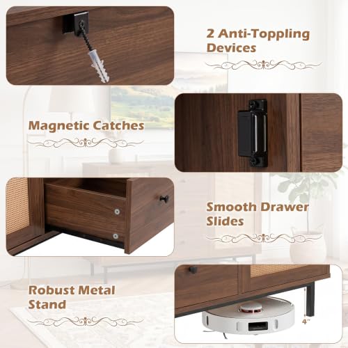 47.5" Sideboard Buffet Cabinet with Storage, Wooden Credenza, Brown