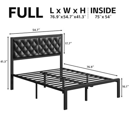 Full Bed Frame with Headboard PU Leather Upholstered Bed Frame Platform,All Metal Slats Support Platform Bed Frame with Storage Space,Easy Assembly,Noise Free,No Box Spring Needed,Black