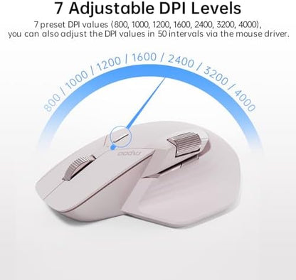 Rapoo MT760 Multi-Device Wireless Mouse, Bluetooth 5.0 and 2.4GHz Multi-Mode Connection, Up to 4 Devices, 11 Programmable Buttons, 4K DPI, Ergonomic Design, 90 Days Battery Life, PC, Pink